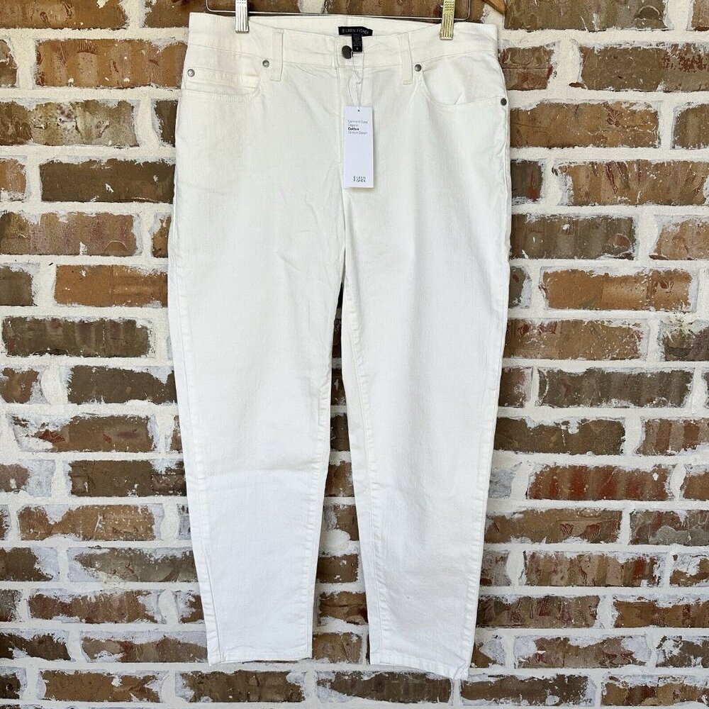 NWT‎ Eileen Fisher Ankle Jeans Pants Size 8 Ivory Organic Cotton Stretch Denim
